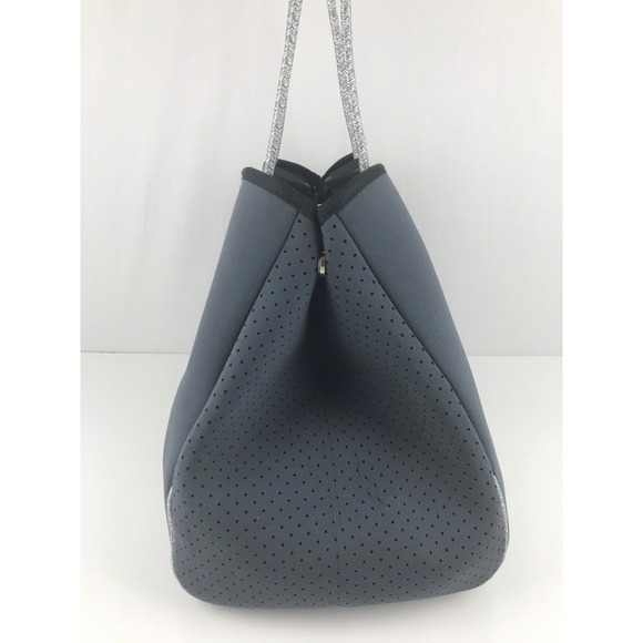 QOGIR Gray Neoprene Tote Bag Red White Stripe‎ Beach Travel Zipper Pouch - Picture 6 of 16